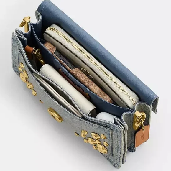 Coach RETAIL Bleach Washed Denim Tabby 26 With Distressed Crystals Style CCW92 - Picture 6 of 13